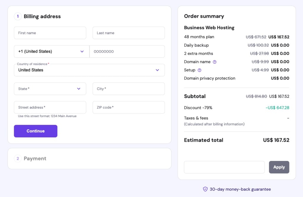 Hostinger payment summary