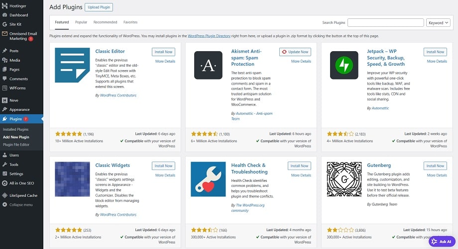 Hostinger plugins