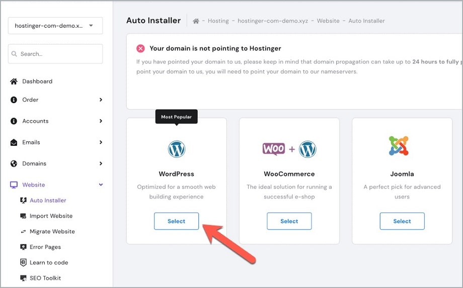Hostinger wordpress installation