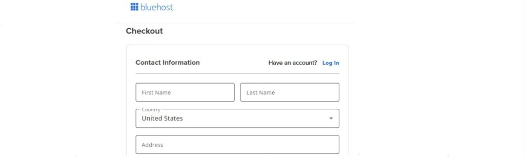 bluehost fill in form