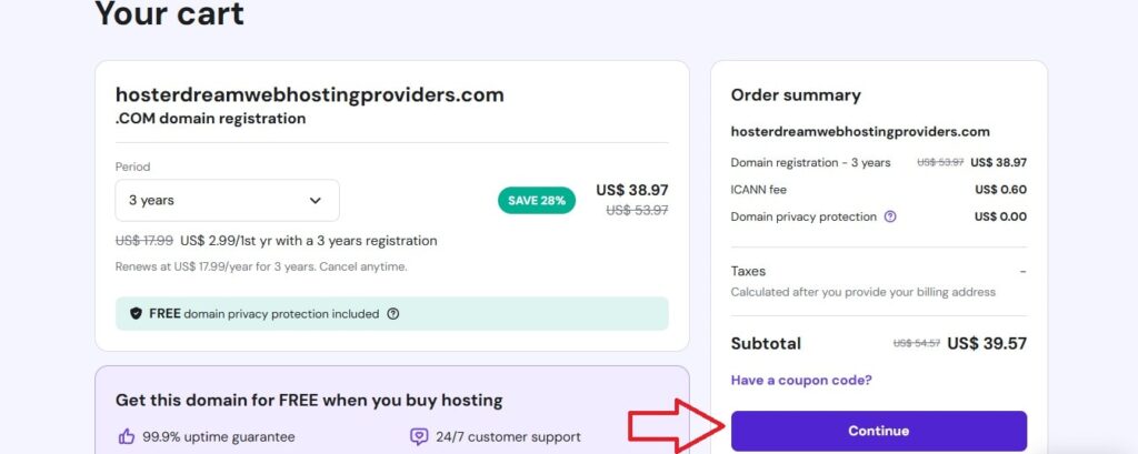 hostinger sub total