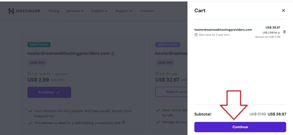 hostinger cart
