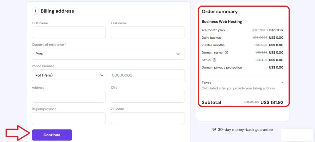 hostinger payment summary