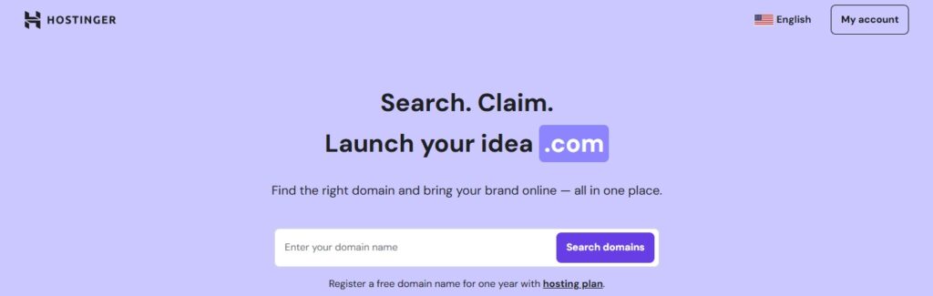 hostinger search for domain bar